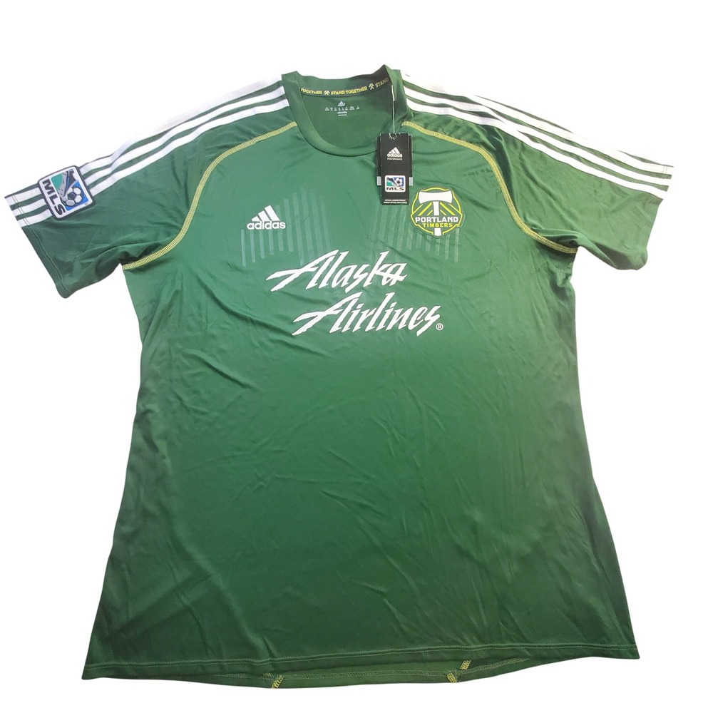 NWT Adidas Portland Timbers MLS Alaska Airlines Soccer Jersey Green Size XL